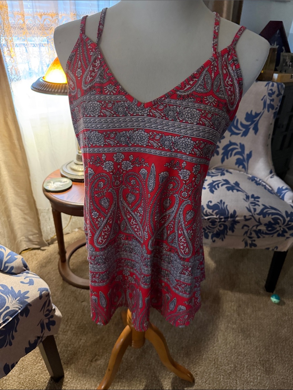 Oura Red Paisley Spaghetti Strap Tank Top